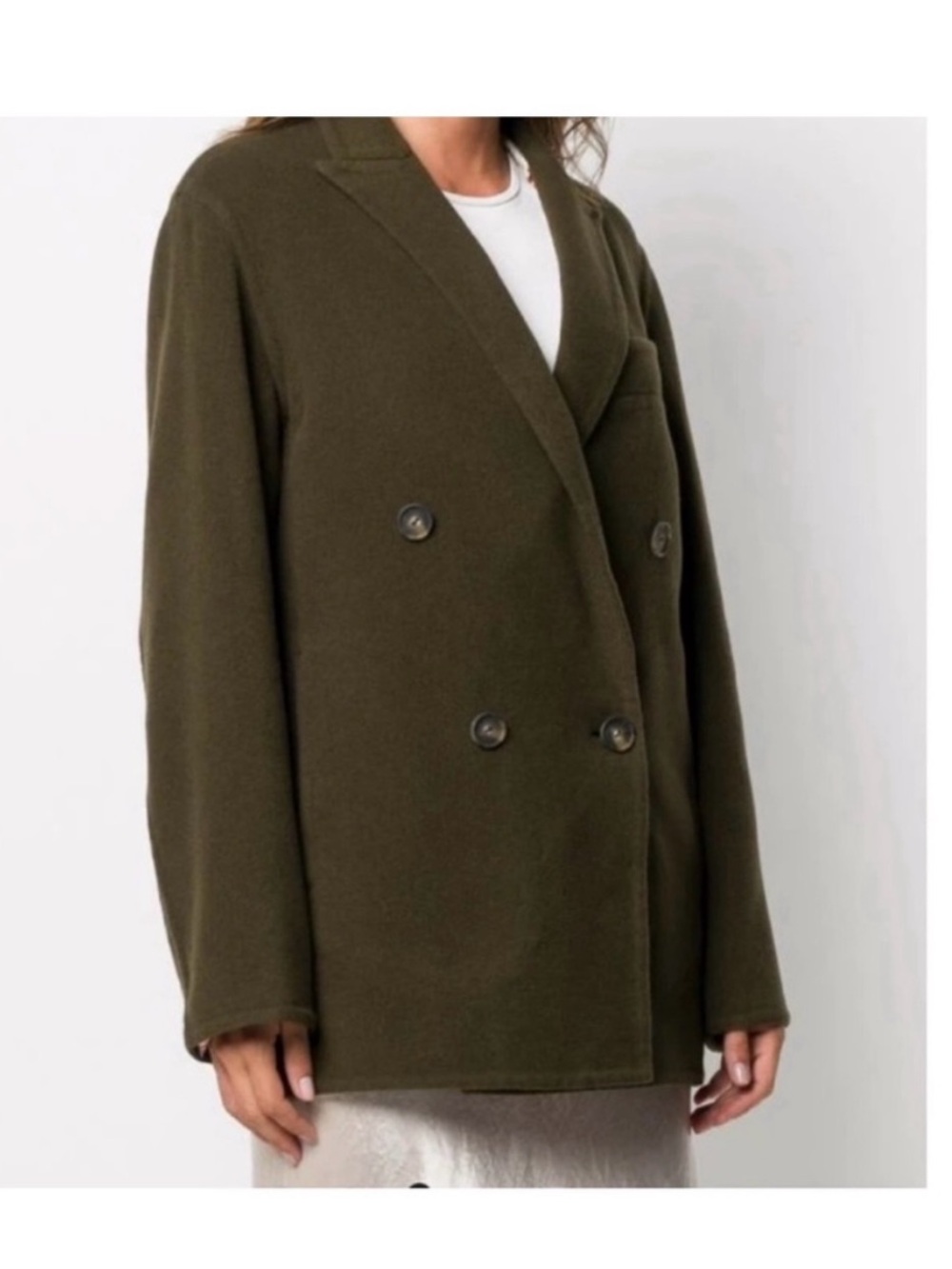Vince Wool Blend Double-Breasted Jacket Size L Deep Olive Oversized Old Money